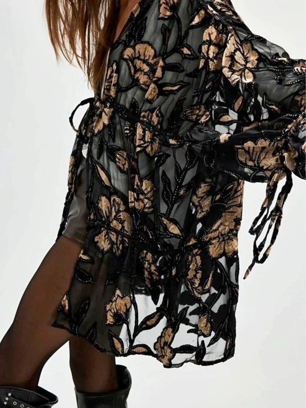 Free People Velvet Juliet Kimono Floral Black - Picture 4 of 8